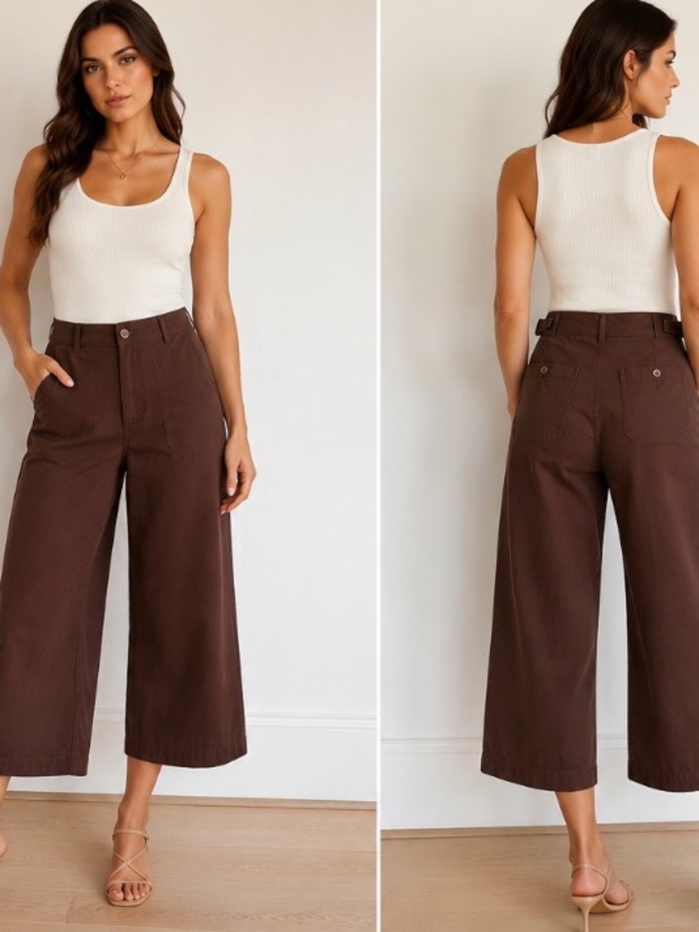 INSPIR by TEZZA Wide-Leg Cropped Pants in Chocolate Brown, NWT. Size L